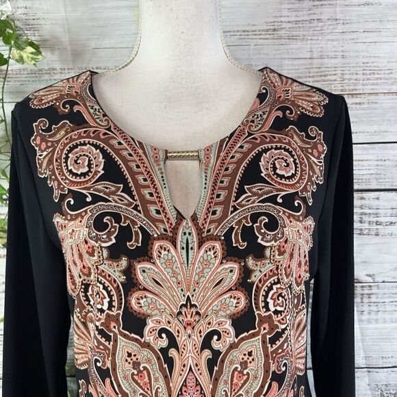 JM Collection DRess size Medium black Brown Paisley Straight Sheath Stretch Knee - Picture 8 of 16